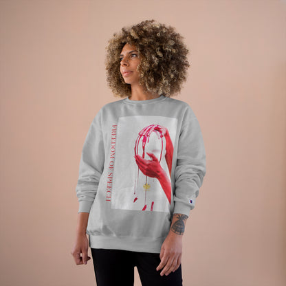 WE ARE AMERICA &quot; Freedom Of Speech&quot; (THE BLOOD OF THE MARTYRS) - &quot;Hand on Head &amp; Mouth&quot; Unisex Champion Sweatshirt (&quot;Freedom Of Speech&quot;) Letter Print W/ Kngdom Logo