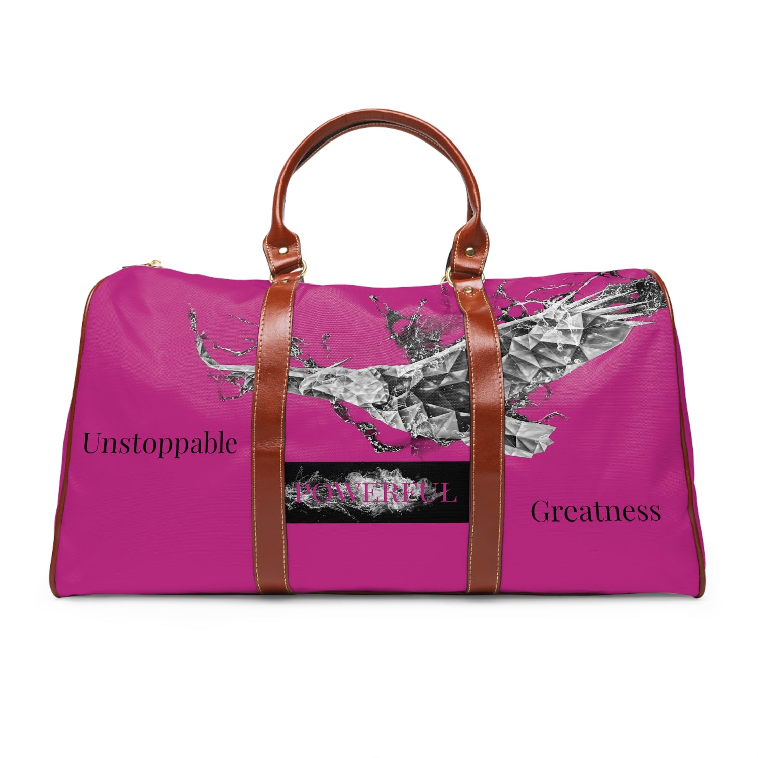 The Isaiah 40:31- Unstoppable/Powerful/Greatness (EAGLE)- Vegan Leather Self-Expression Waterproof Travel Bag (Double Side BLK Kngdom Logo W/ BLK Pink Letter Word Print)