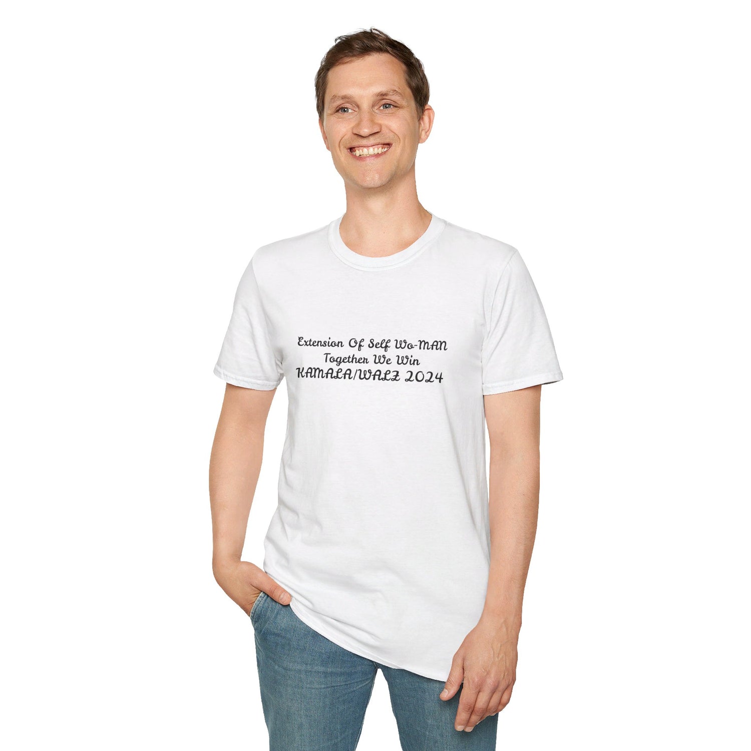 &quot;Extension Of Self Wo-MAN- Together We Win&quot; KAMALA/WALZ 2024(Quote)- Unisex Softstyle T-Shirt W/ Kngdom Logo