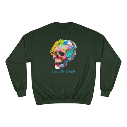 EZEKIEL 37 &quot;Arise My People&quot; Crystal Head Skull Face Design Image- Unisex Champion Sweatshirt W/ Back Side Kngdom Logo