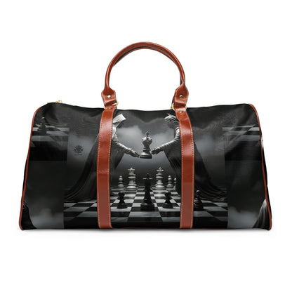 &quot;CHECKMATE&quot;: bolso de viaje impermeable de piel vegana con logotipo de Kingdom en negro 