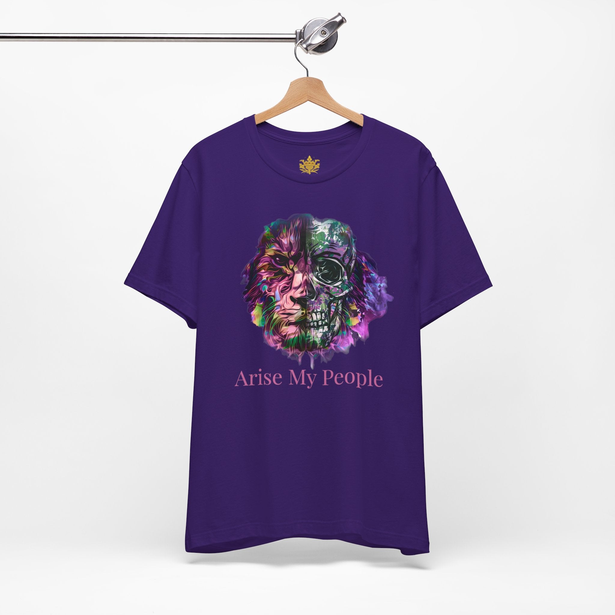 EZEKIEL 37 &quot;Arise My People&quot; - Unisex Jersey Short Sleeve Tee (Front Side Lion/Skull Design Image W/&quot;Arise My People&quot; Light Pink Letter Print- Back Side Kngdom Logo)