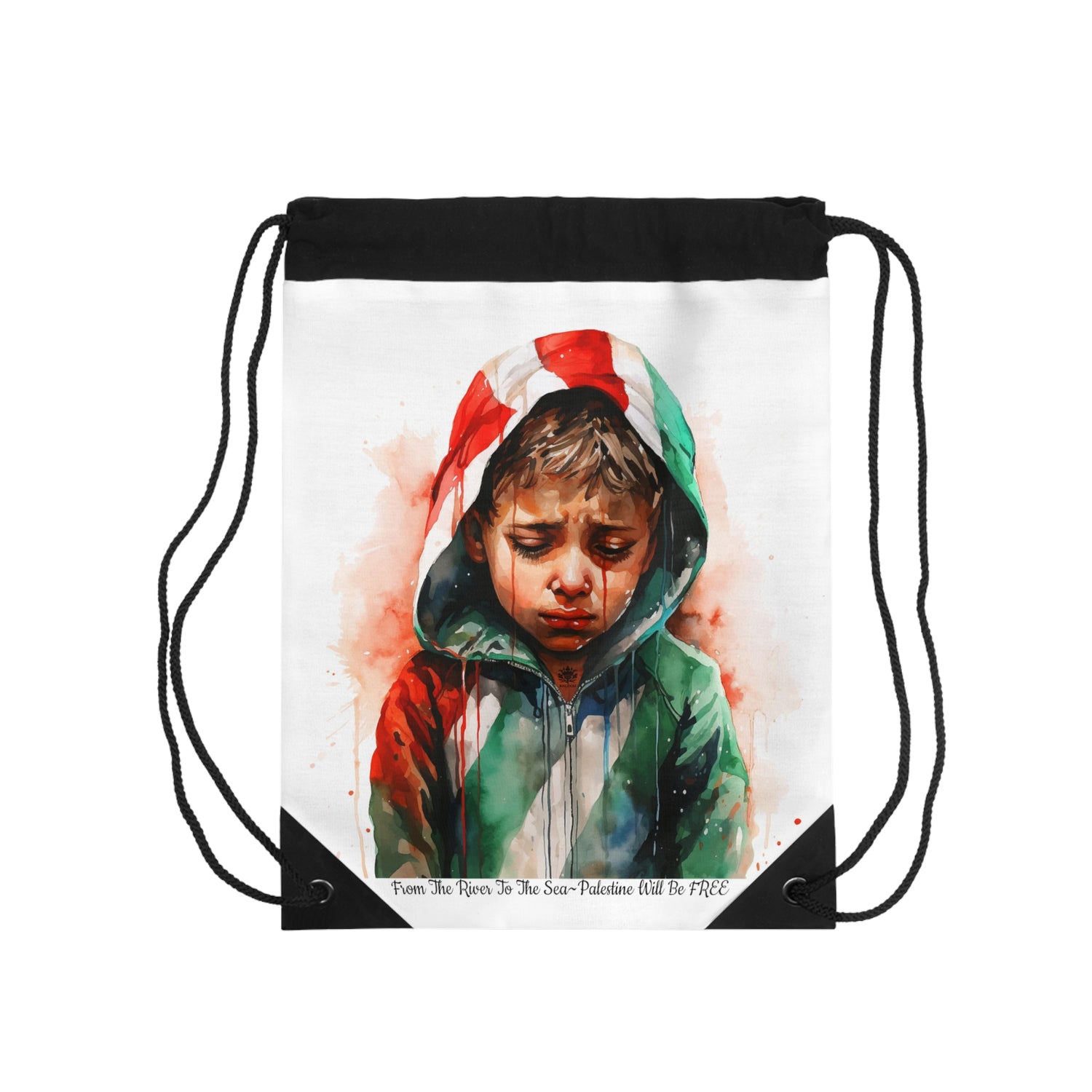 Palestinian Blood Cry &quot;FROM THE RIVER TO THE SEA~PALESTINE WILL BE FREE&quot;- Drawstring Bag W/ Blk Kngdom Logo