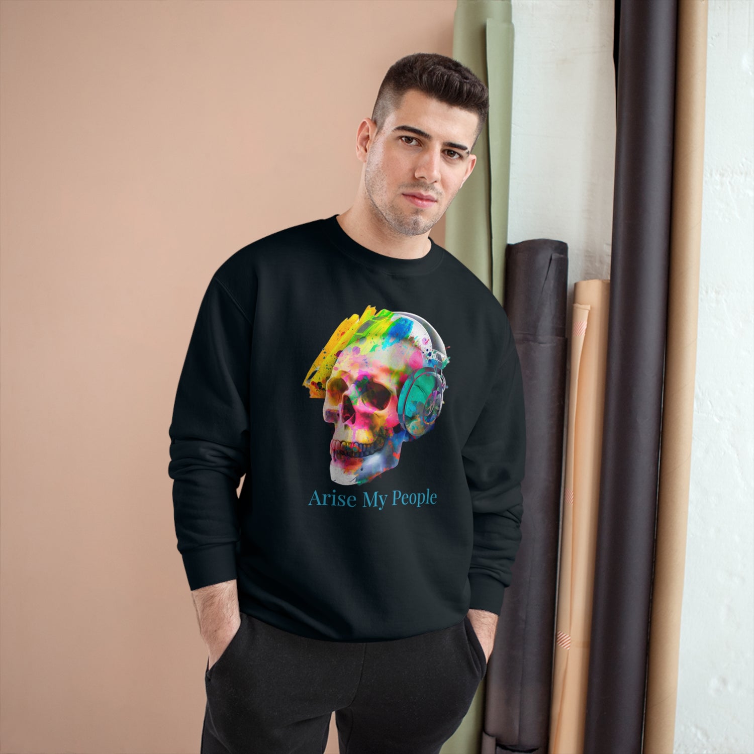 EZEKIEL 37 &quot;Arise My People&quot; Crystal Head Skull Face Design Image- Unisex Champion Sweatshirt W/ Back Side Kngdom Logo