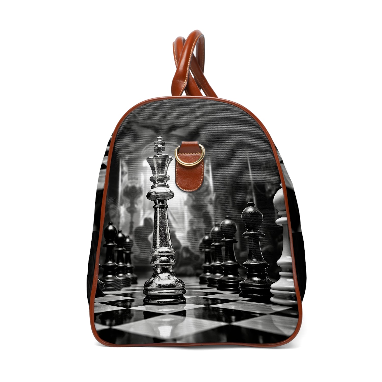 &quot;CHECKMATE&quot;: bolso de viaje impermeable de piel vegana con logotipo de Kingdom en negro 