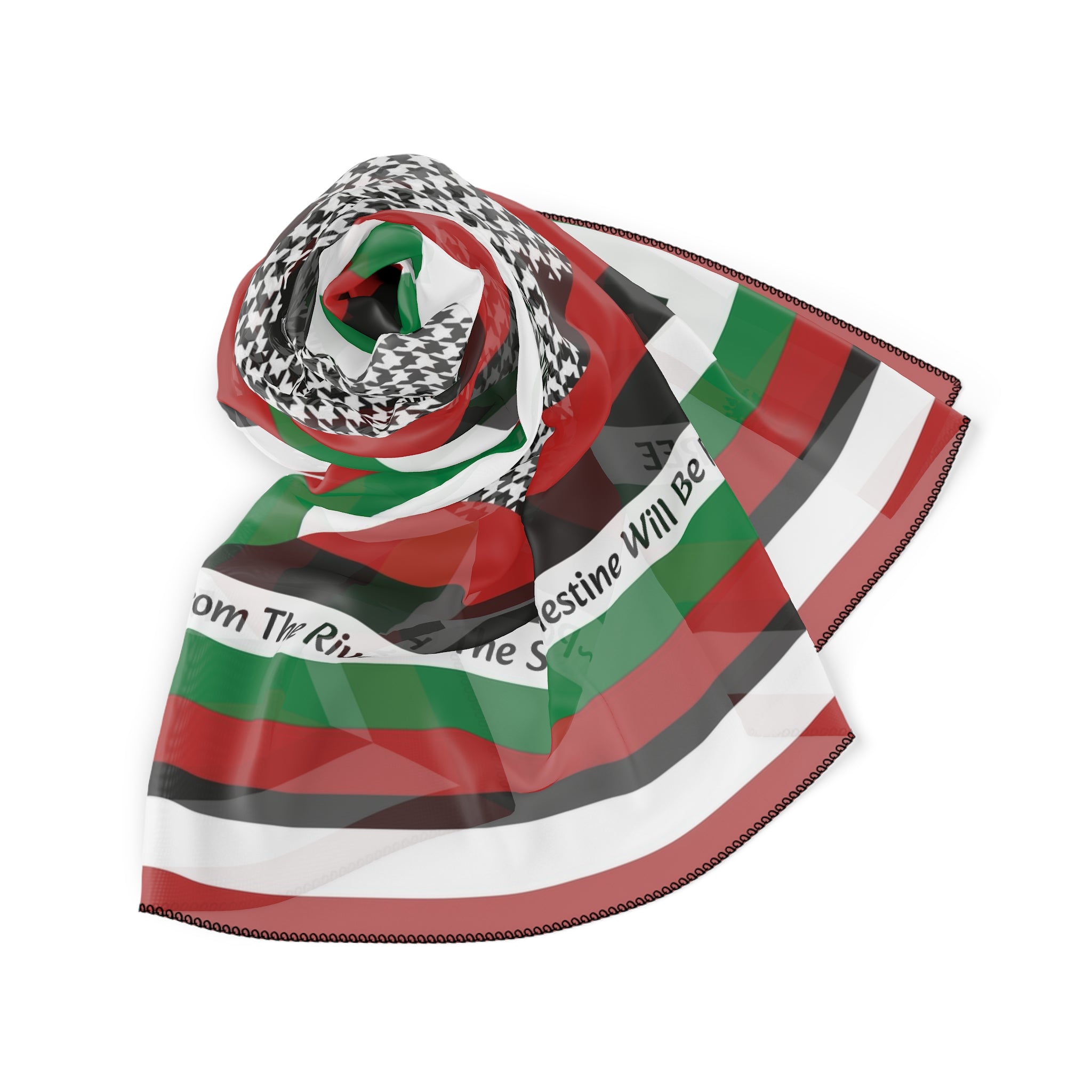 Keffiyeh World &quot;From The River To The Sea~Palestine Will Be FREE&quot; - Ploy/Chiffon Scarf W/ Blk Kngdom Logo