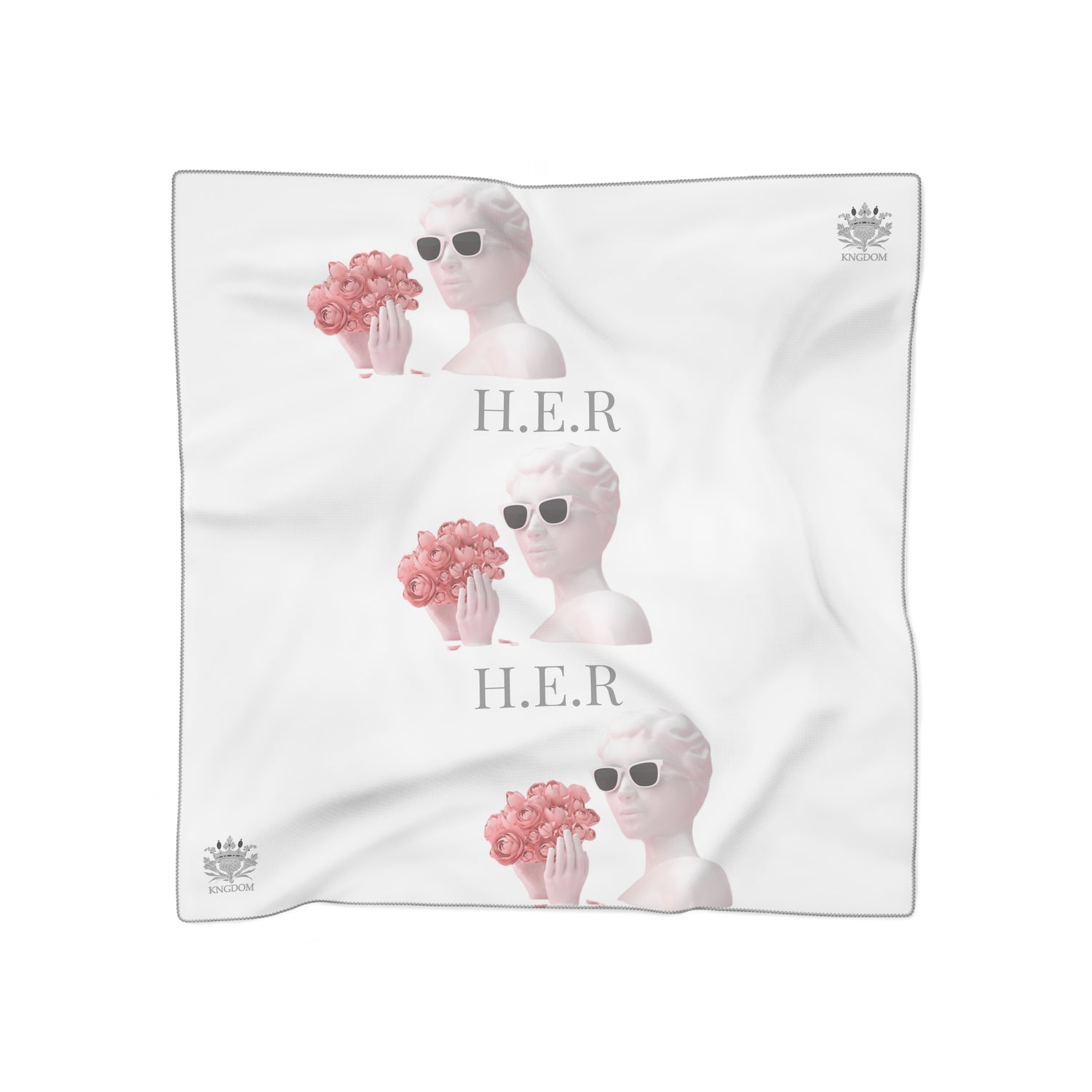 &quot;H.E.R&quot; (Heroism/Eagerness/Relevant) - Poly Scarf (Grey Kngdom Logo W/ &quot;H.E.R&quot; Grey Letter Print)