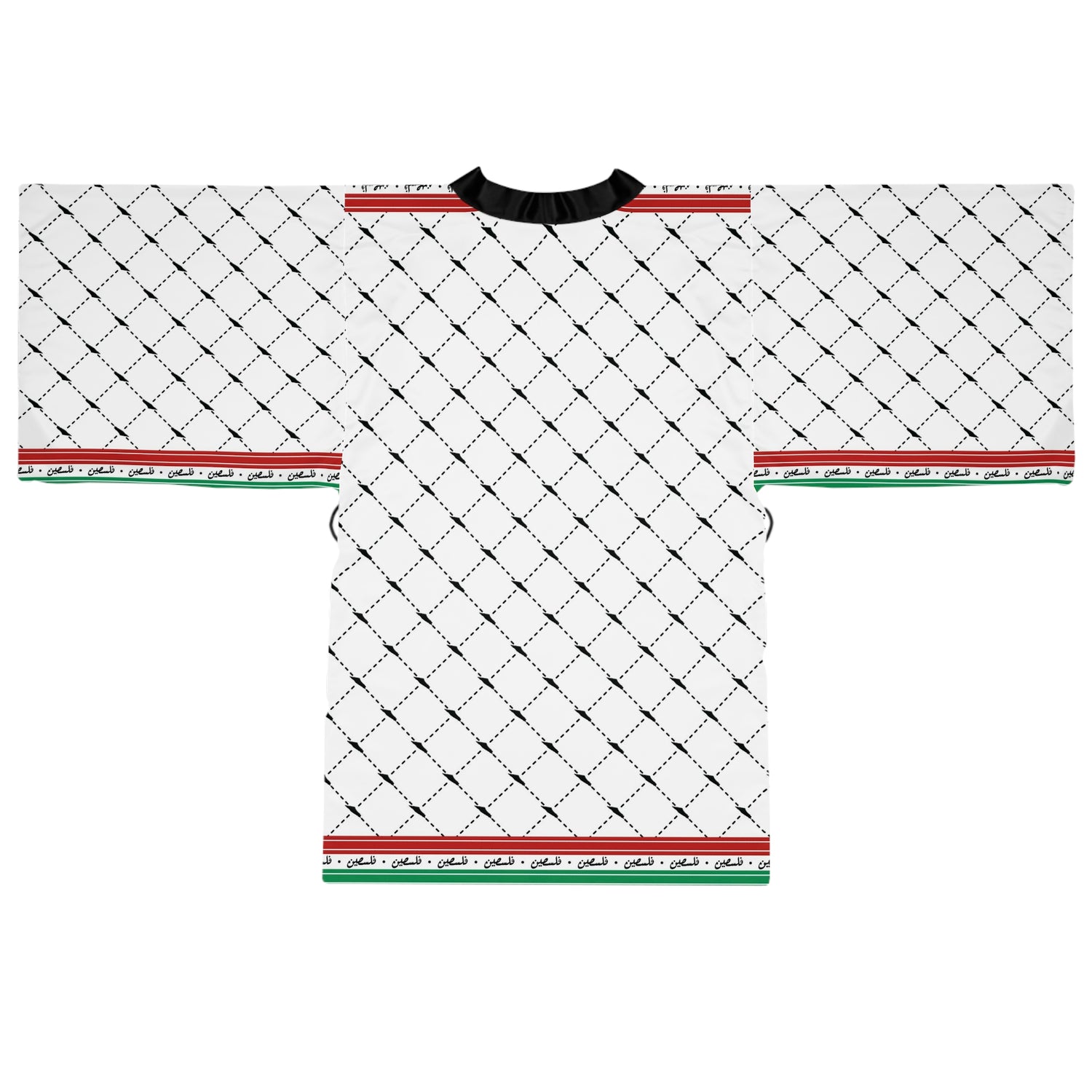 Keffiyeh World &quot;PALESTINE IS GUCCI&quot;- Long Sleeve Kimono Robe W/ Blk Kngdom Logo