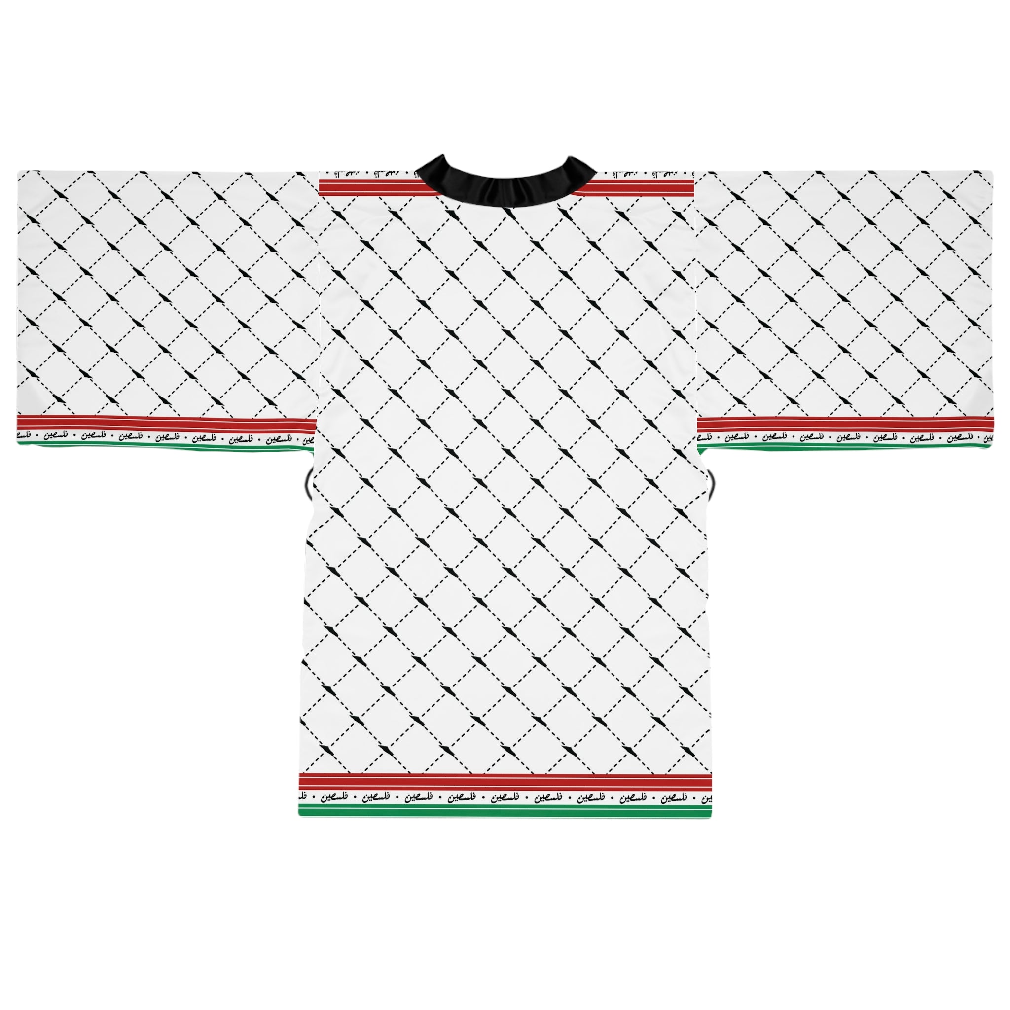 Keffiyeh World &quot;PALESTINE IS GUCCI&quot;- Long Sleeve Kimono Robe W/ Blk Kngdom Logo