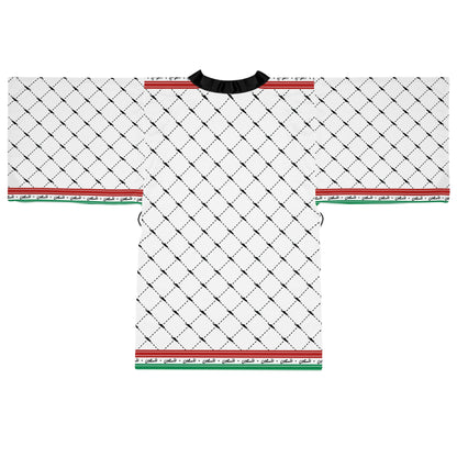 Keffiyeh World &quot;PALESTINE IS GUCCI&quot;- Long Sleeve Kimono Robe W/ Blk Kngdom Logo