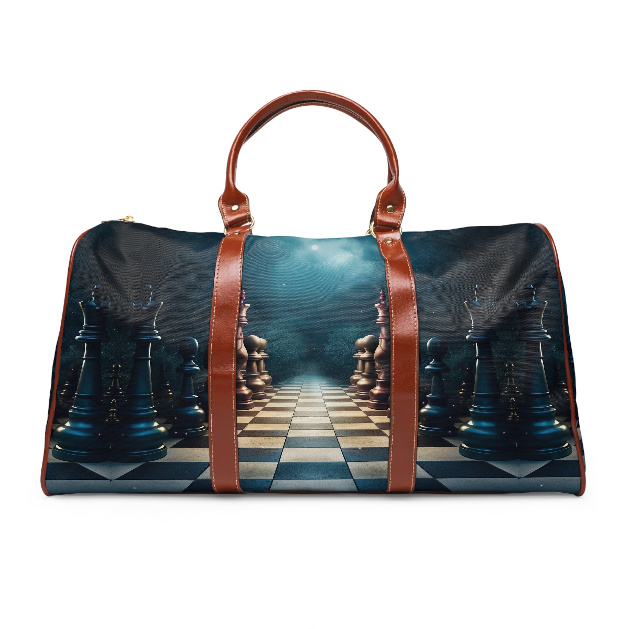 &quot;CHECKMATE&quot;: bolso de viaje impermeable de piel vegana con logotipo de Kingdom en negro 