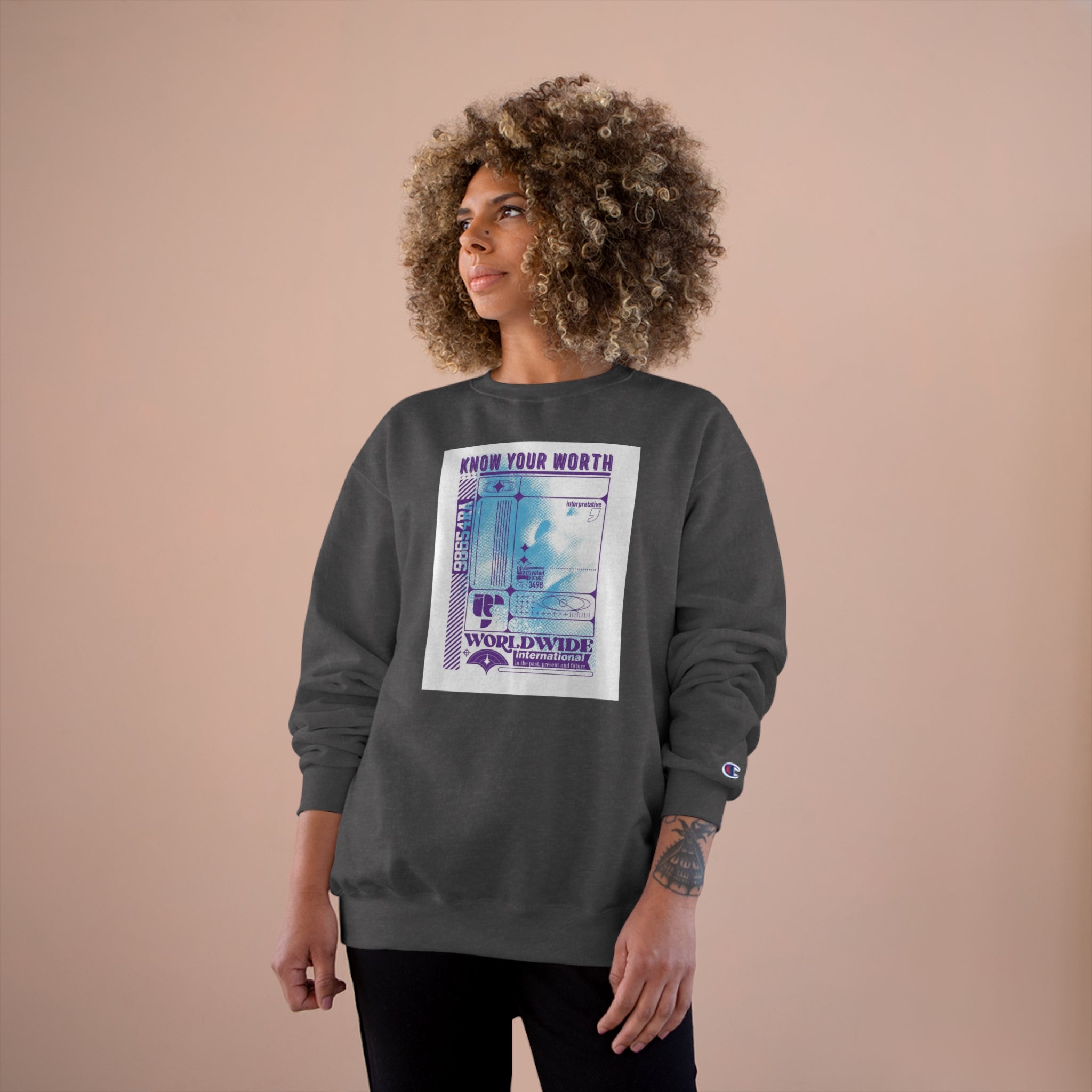 &quot;KNOW YOUR WORTH&quot;- Unisex Champion Sweatshirt W/ Back Side Kngdom Logo