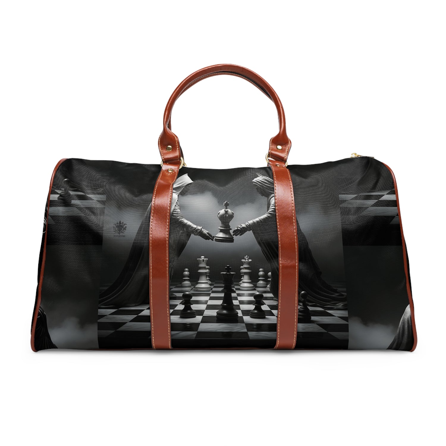 &quot;CHECKMATE&quot;: bolso de viaje impermeable de piel vegana con logotipo de Kingdom en negro 