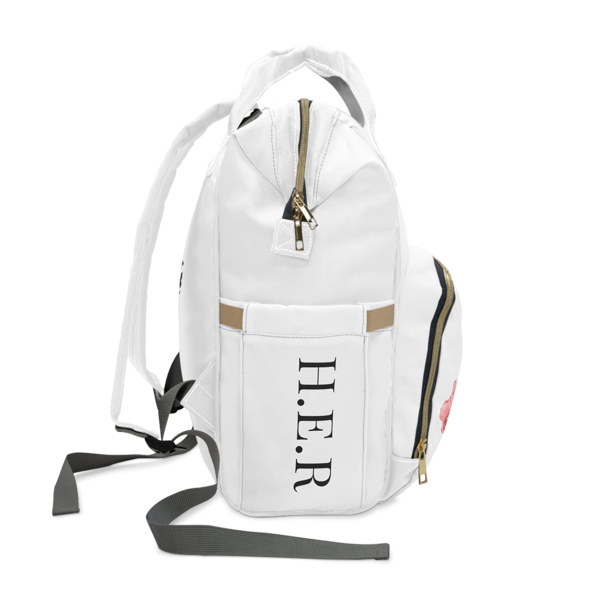 H.E.R (Heroism/Eagerness/Relevant) - Multifunctional Diaper Backpack W/BLK Kngdom Logo/H.E.R Letter Print Pockets