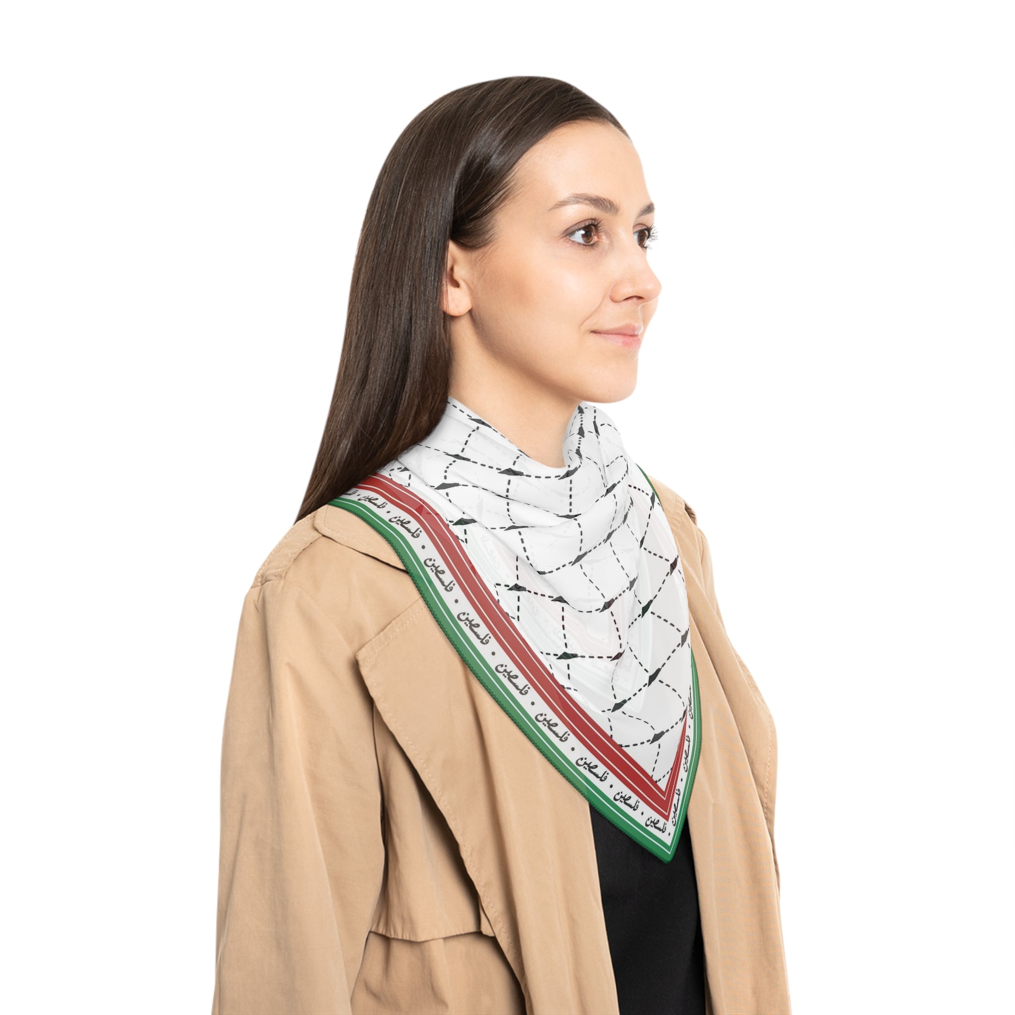 Keffiyeh World &quot;PALESTINE IS GUCCI&quot;- Ploy/Chiffon Scarf W/ Blk Kngdom Logo