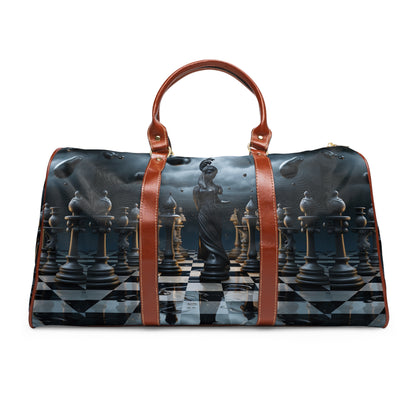 &quot;CHECKMATE&quot;: bolso de viaje impermeable de piel vegana con logotipo de Kingdom en negro 