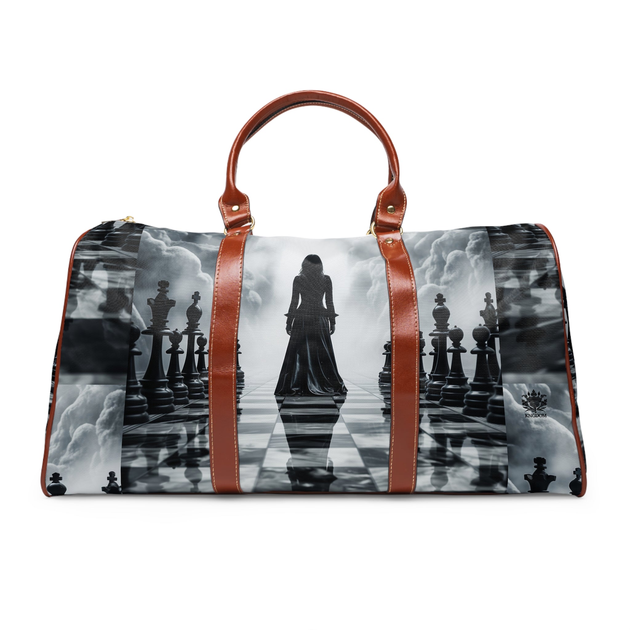 &quot;CHECKMATE&quot;: bolso de viaje impermeable de piel vegana con logotipo de Kingdom en negro 