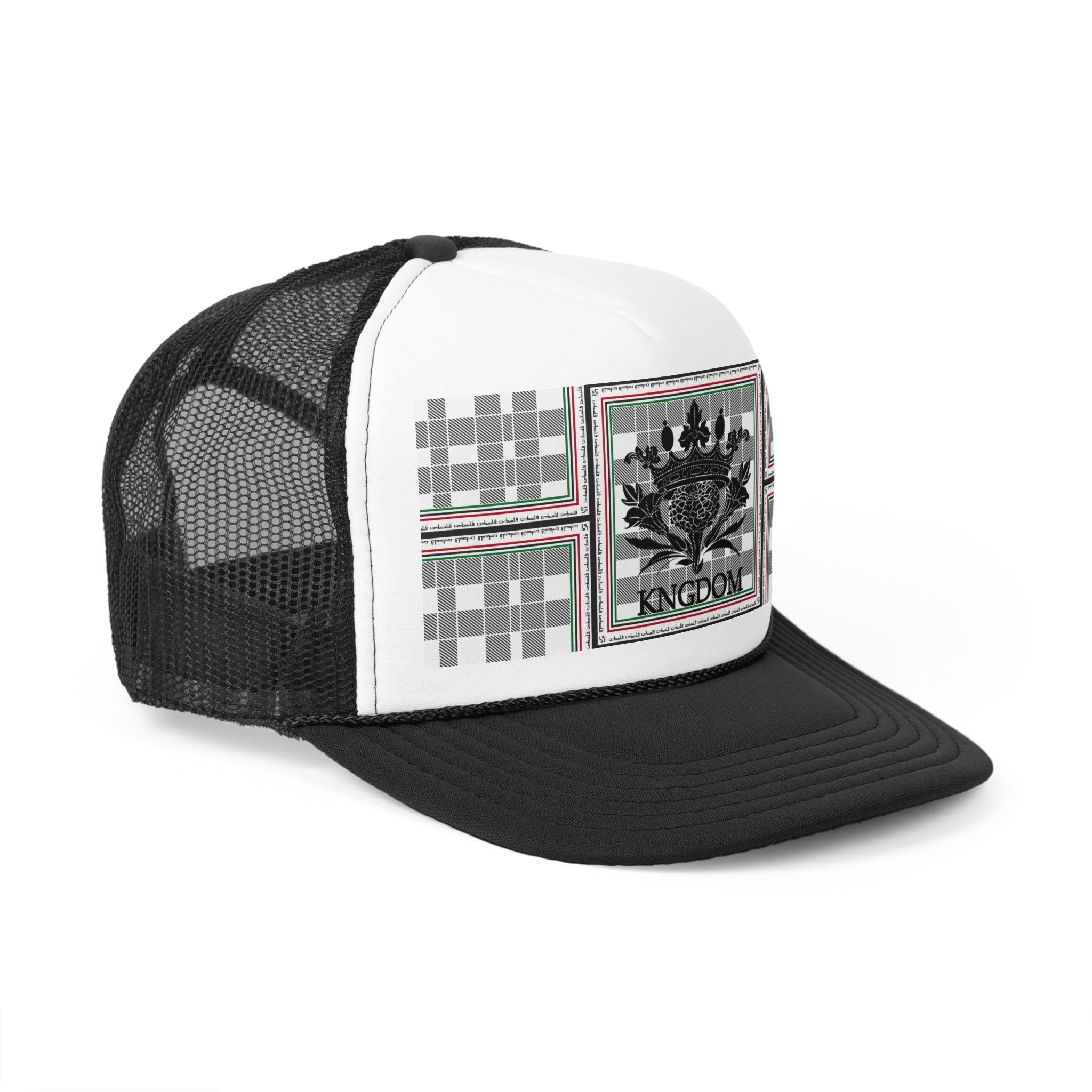 Keffiyeh World &quot;PALESTINE&quot;- Unisex Trucker Caps W/ Blk Kngdom Logo