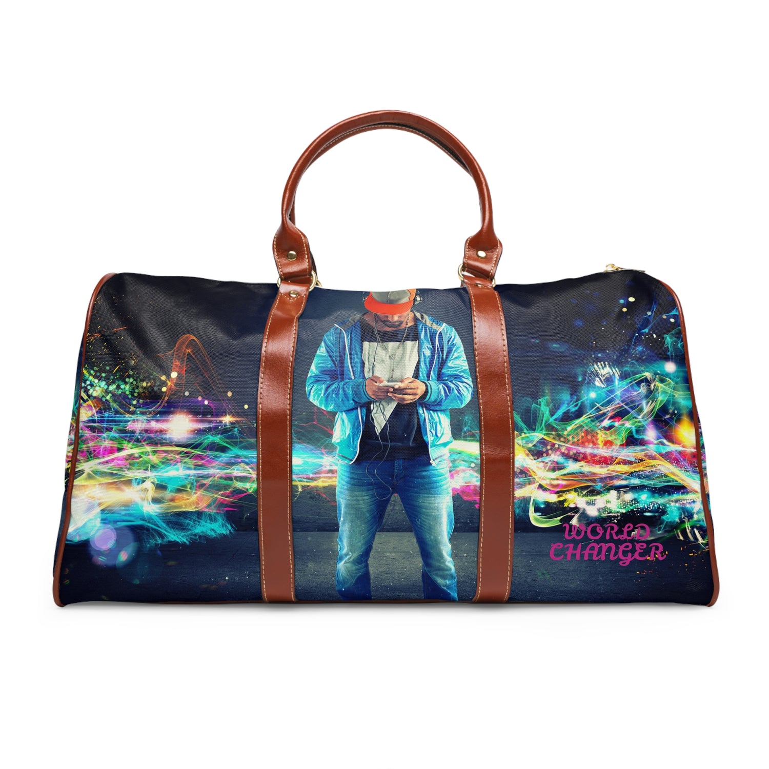 Man Of Color &quot;WORLD CHANGER&quot;- Vegan Leather Self-Expression Waterproof Travel Bag W/ Kngdom Logo