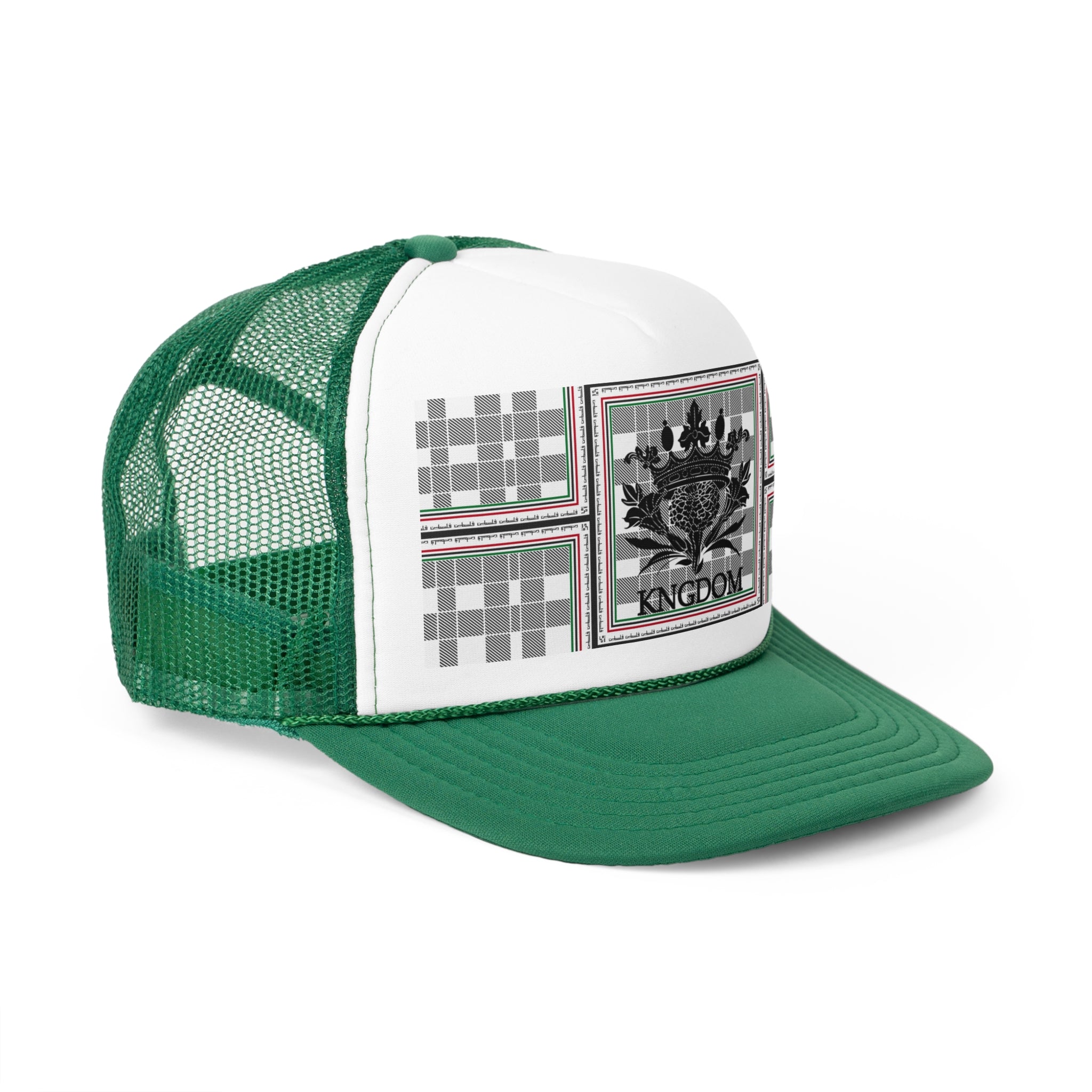 Keffiyeh World &quot;PALESTINE&quot;- Unisex Trucker Caps W/ Blk Kngdom Logo