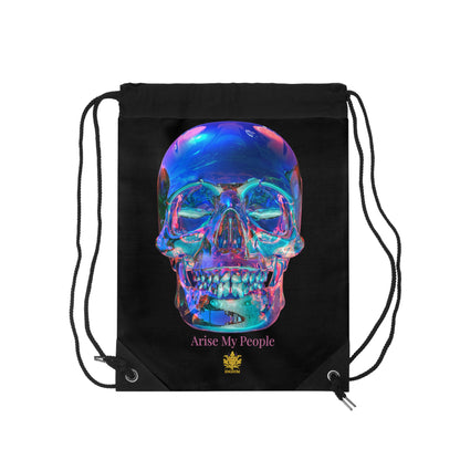 EZEKIEL 37 &quot;Arise My People&quot; Crystal Head Skull Face Design Image- Drawstring Bag (&quot;Arise My People&quot; Light Pink Letter Print- Kngdom Logo)