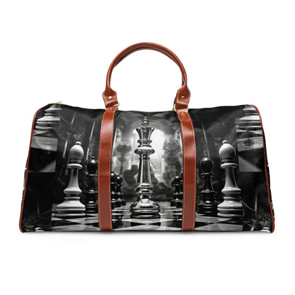 &quot;CHECKMATE&quot;: bolso de viaje impermeable de piel vegana con logotipo de Kingdom en negro 