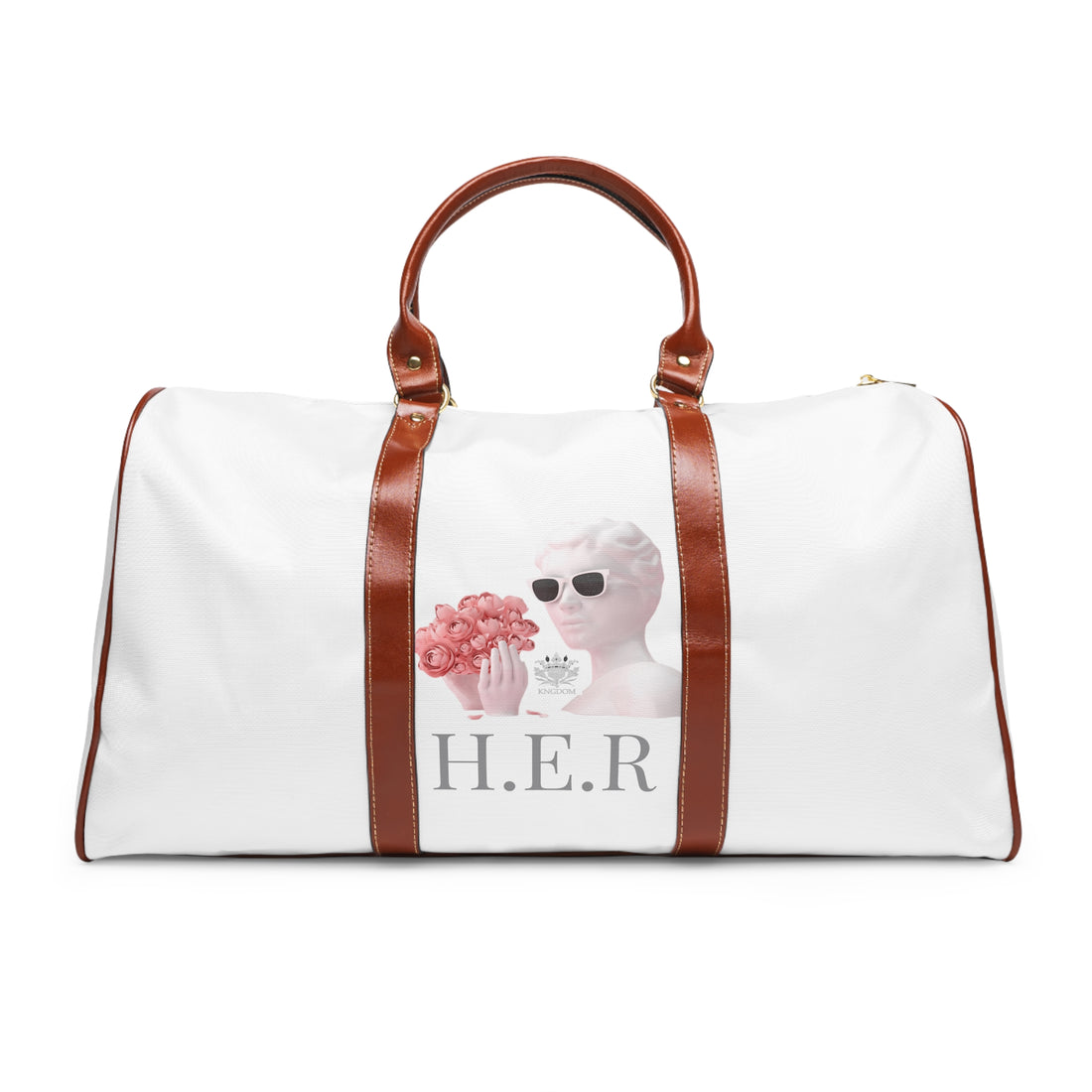 &quot;H.E. R&quot; (Heroism/Eagerness/Relevant) - Vegan Leather Self-Expression Waterproof Travel Bag (Double Side Grey Kngdom Logo)