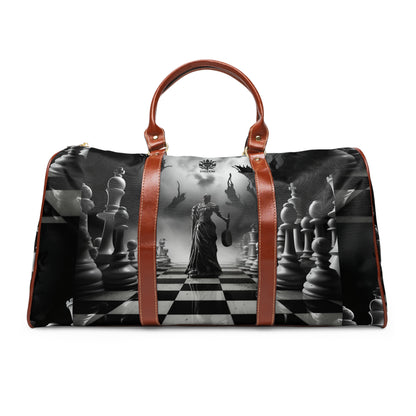 &quot;CHECKMATE&quot;: bolso de viaje impermeable de piel vegana con logotipo de Kingdom en negro 