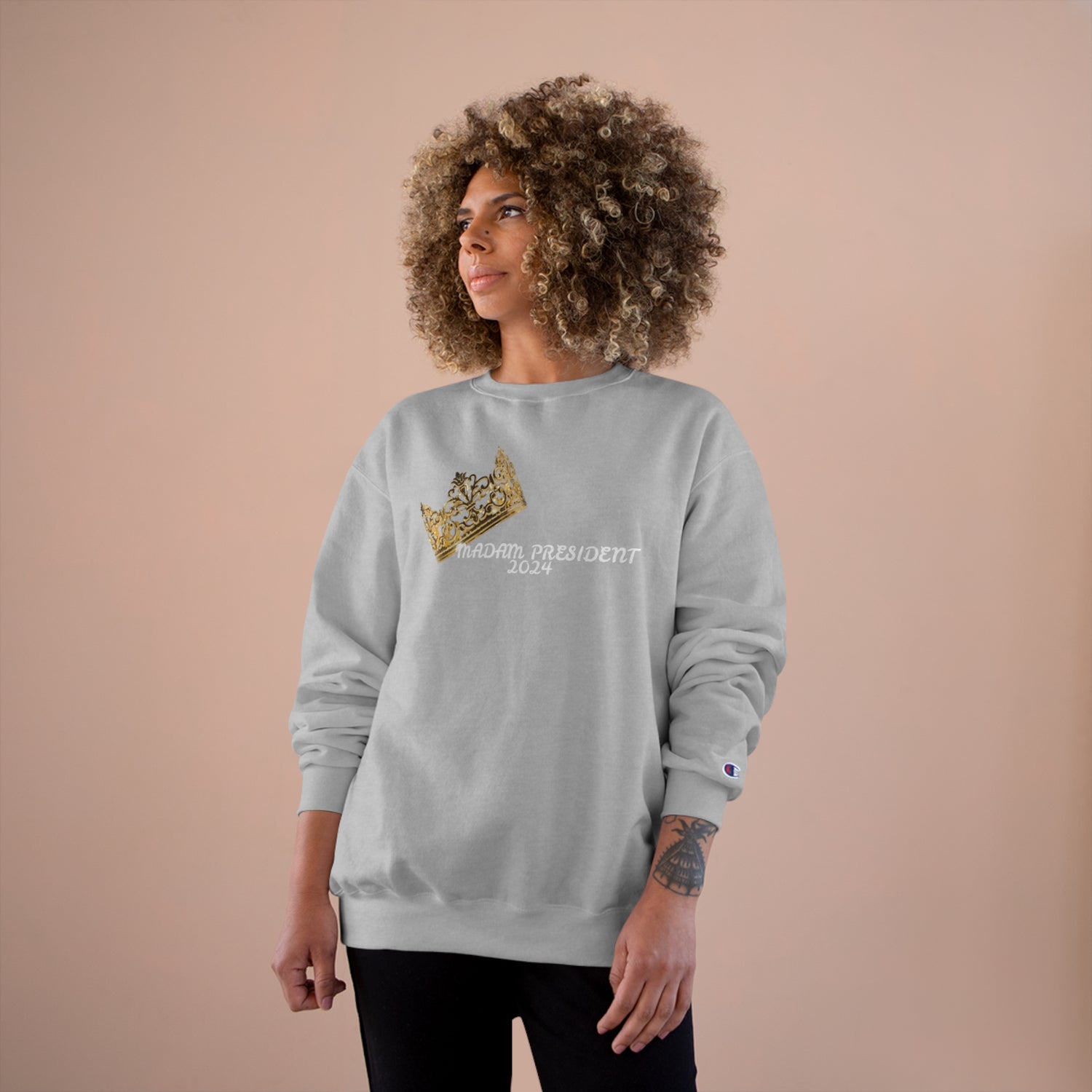 &quot;MADAM PRESIDENT 2024&quot;(QUOTE)- Unisex Champion Sweatshirt W/ Kngdom Logo