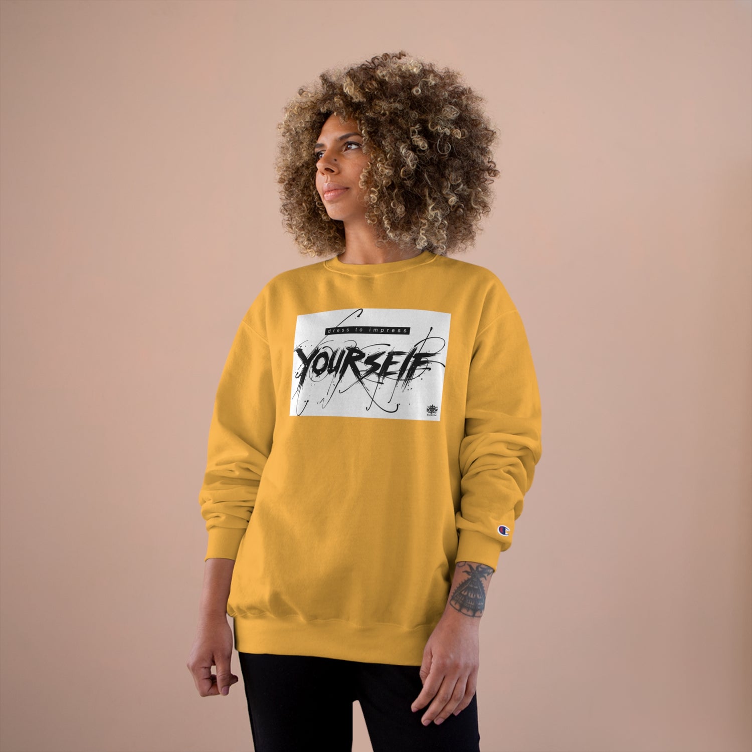 Kngdom &quot;DRIP&quot; (Dress For Yourself)- Unisex Champion Sweatshirt W/ Blk Kngdom Logo