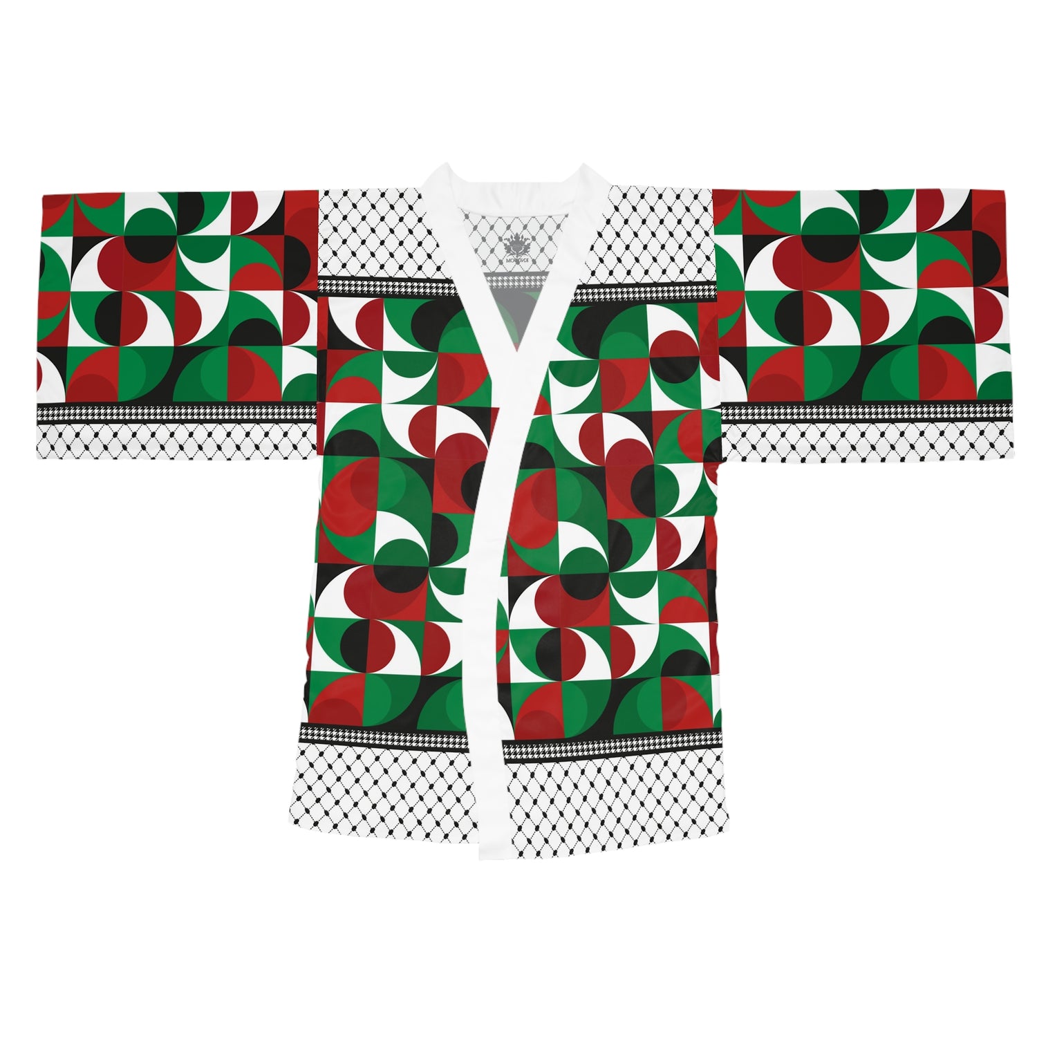 Keffiyeh World &quot;PALESTINE&quot;- Long Sleeve Kimono Robe W/ Blk Kngdom Logo