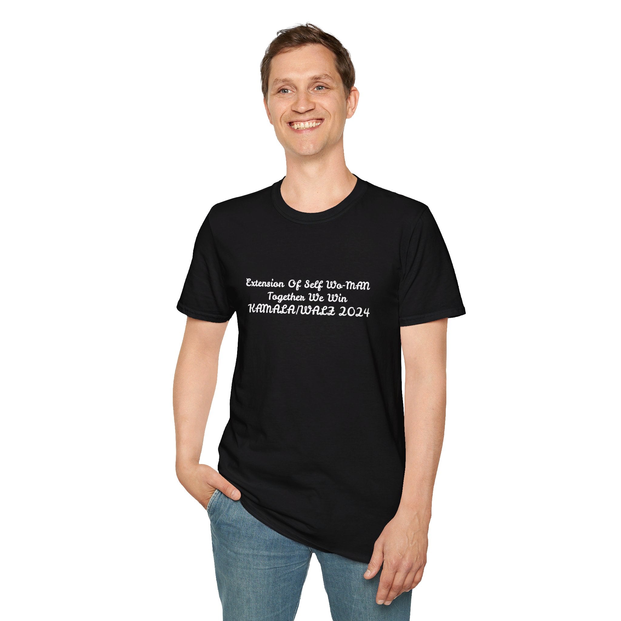 &quot;Extension Of Self Wo-MAN- Together We Win&quot; KAMALA/WALZ 2024(Quote)- Unisex Softstyle T-Shirt W/ Kngdom Logo