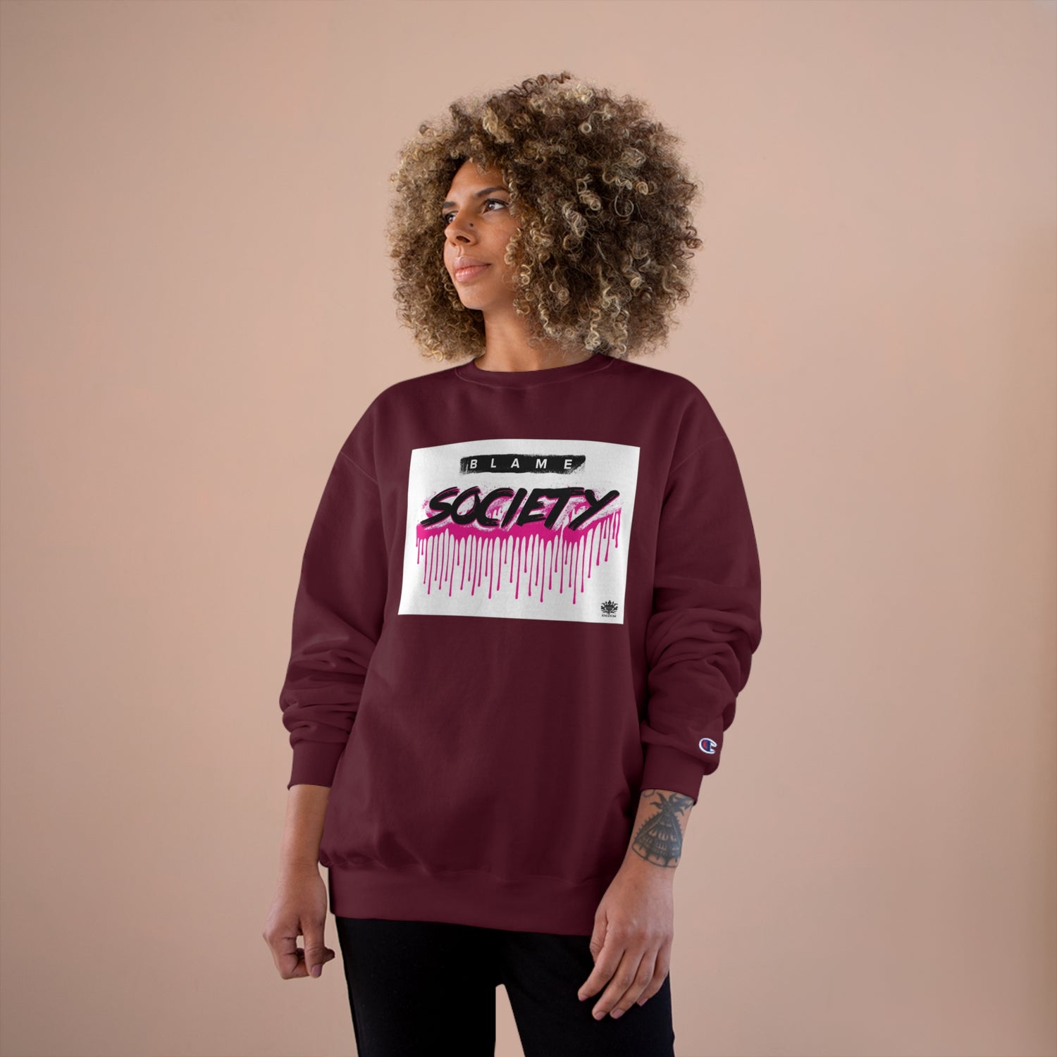 Kngdom &quot;DRIP&quot; (Blame Society) - Unisex Champion Sweatshirt W/ Blk Kngdom Logo