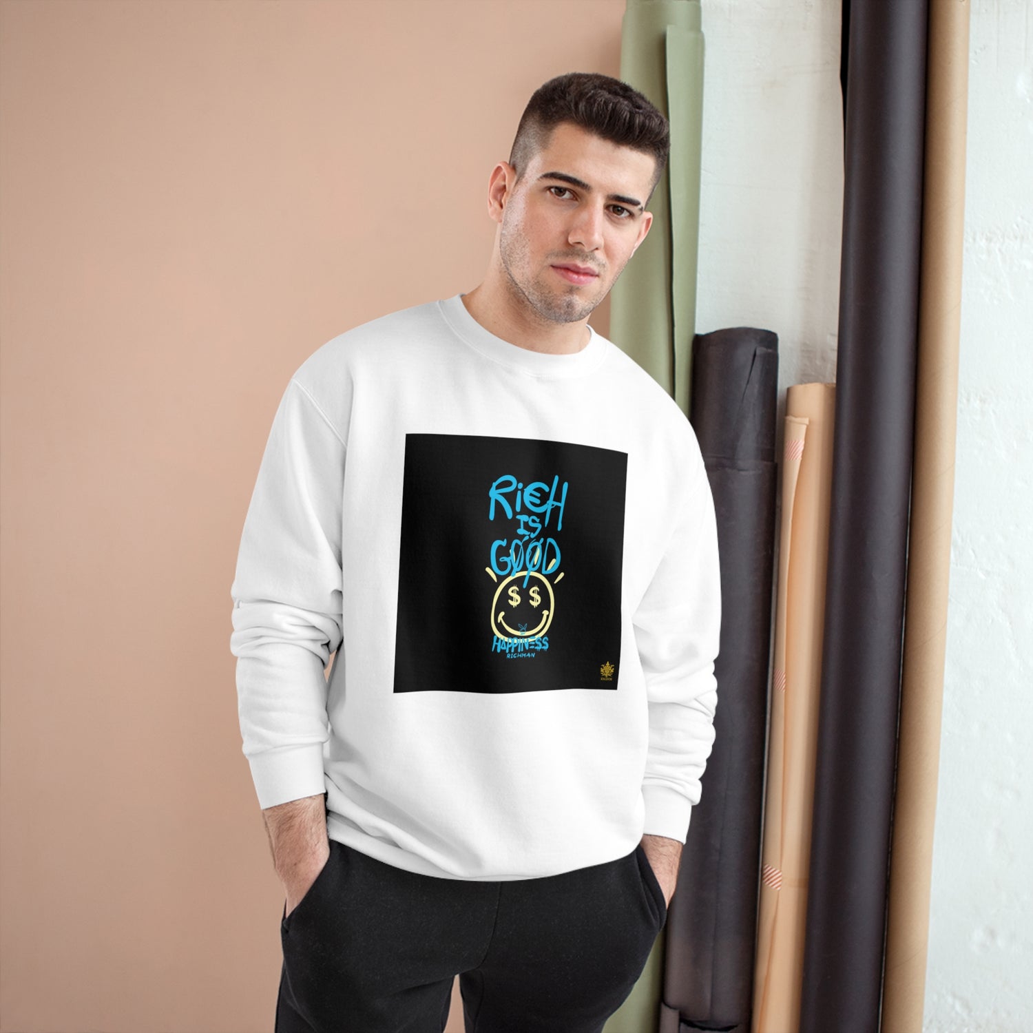 Kngdom &quot;DRIP&quot; (RICH IS GOOD HAPPINESS) - Unisex Champion Sweatshirt W/ Kngdom Logo