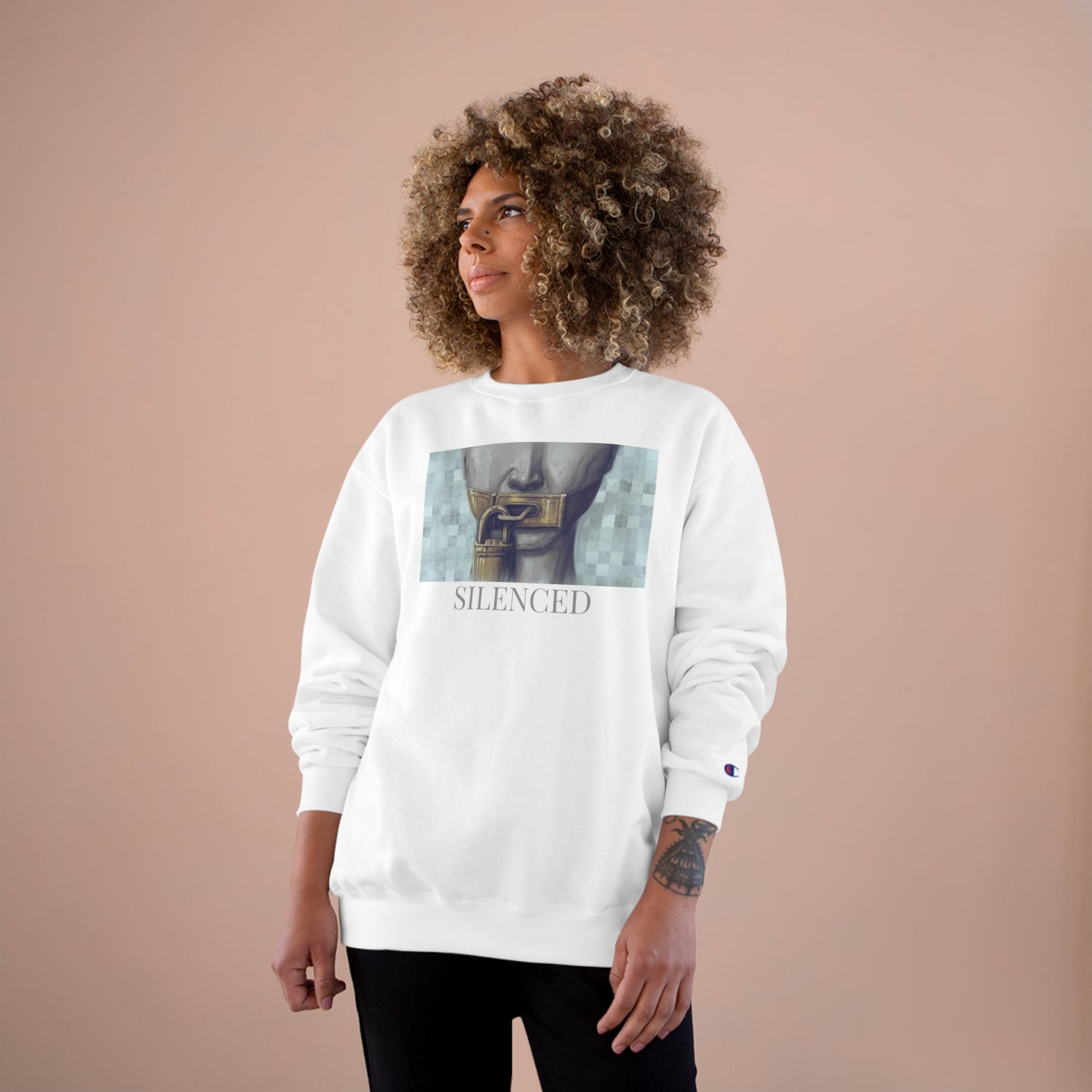 &quot;SILENCED&quot;- Unisex Champion Sweatshirt W/ Back Side Kngdom Logo