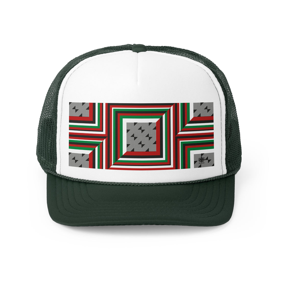Keffiyeh World &quot;From The River To The Sea~Palestine Will Be FREE&quot;- Unisex Trucker Caps W/ Blk Kngdom Logo