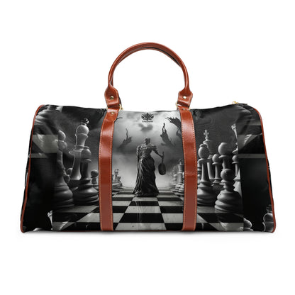 &quot;CHECKMATE&quot;: bolso de viaje impermeable de piel vegana con logotipo de Kingdom en negro 