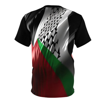 Keffiyeh World &quot;Palestine Flag&quot;- Unisex Cut &amp; Sew Tee W/ Blk Kngdom Logo