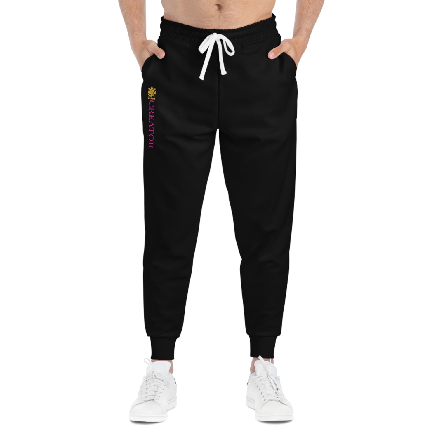 &quot;Creator&quot;- Unisex Athletic Joggers ( Kngdom Logo W/ &quot;Creator&quot; Dark Pink Letter Print)