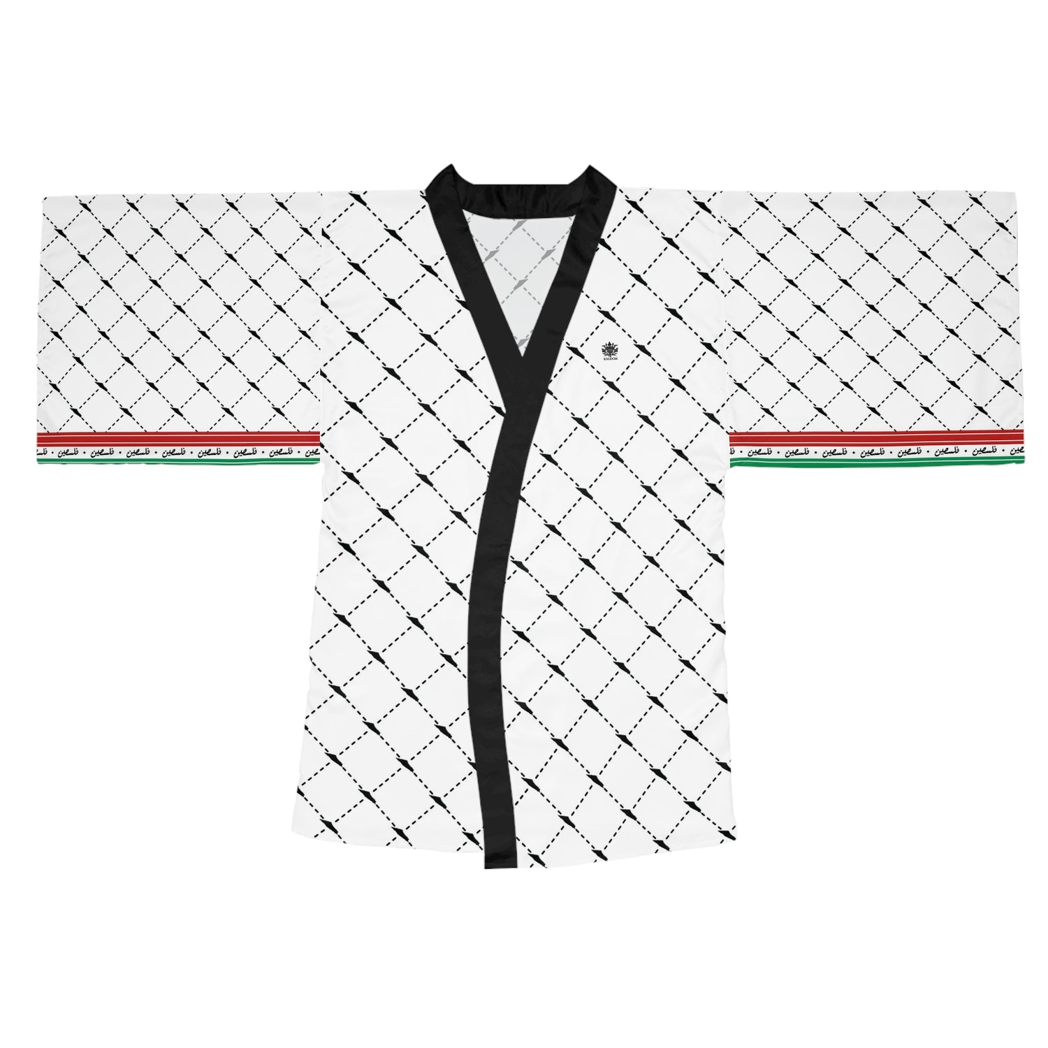 Keffiyeh World &quot;PALESTINE IS GUCCI&quot;- Long Sleeve Kimono Robe W/ Blk Kngdom Logo