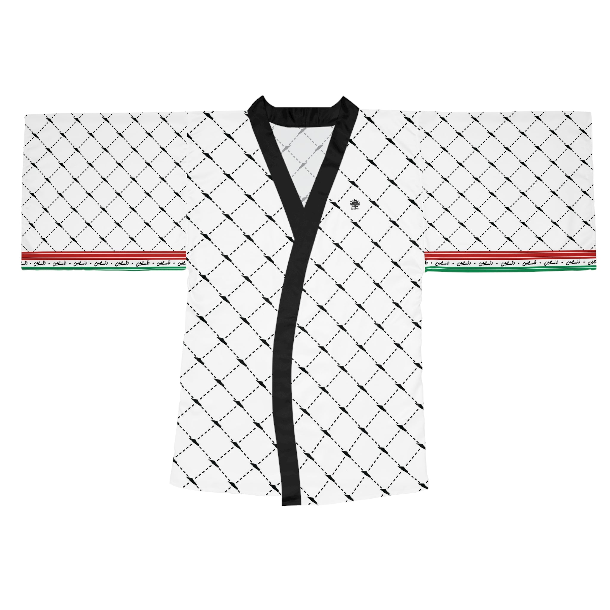 Keffiyeh World &quot;PALESTINE IS GUCCI&quot;- Long Sleeve Kimono Robe W/ Blk Kngdom Logo