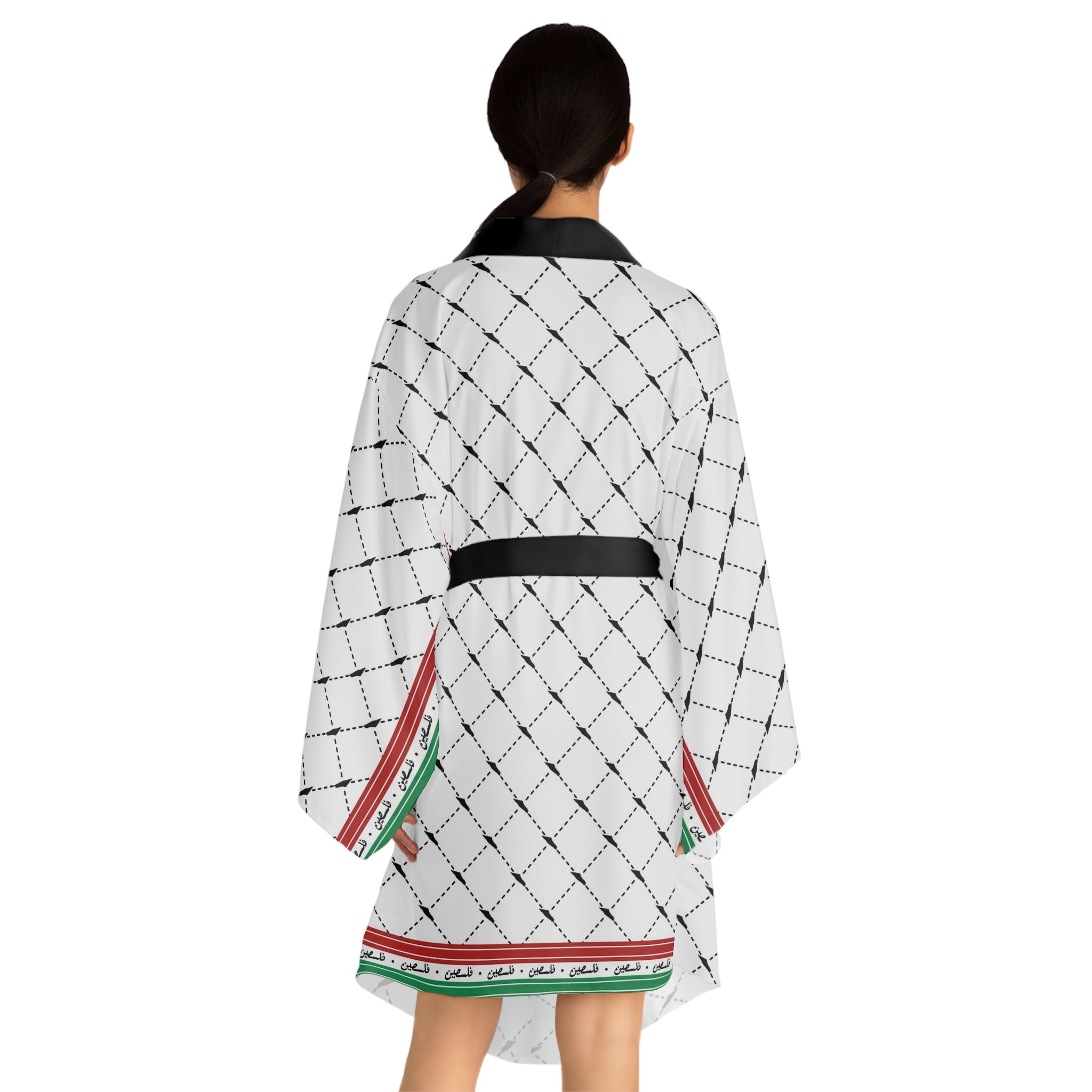 Keffiyeh World &quot;PALESTINE IS GUCCI&quot;- Long Sleeve Kimono Robe W/ Blk Kngdom Logo