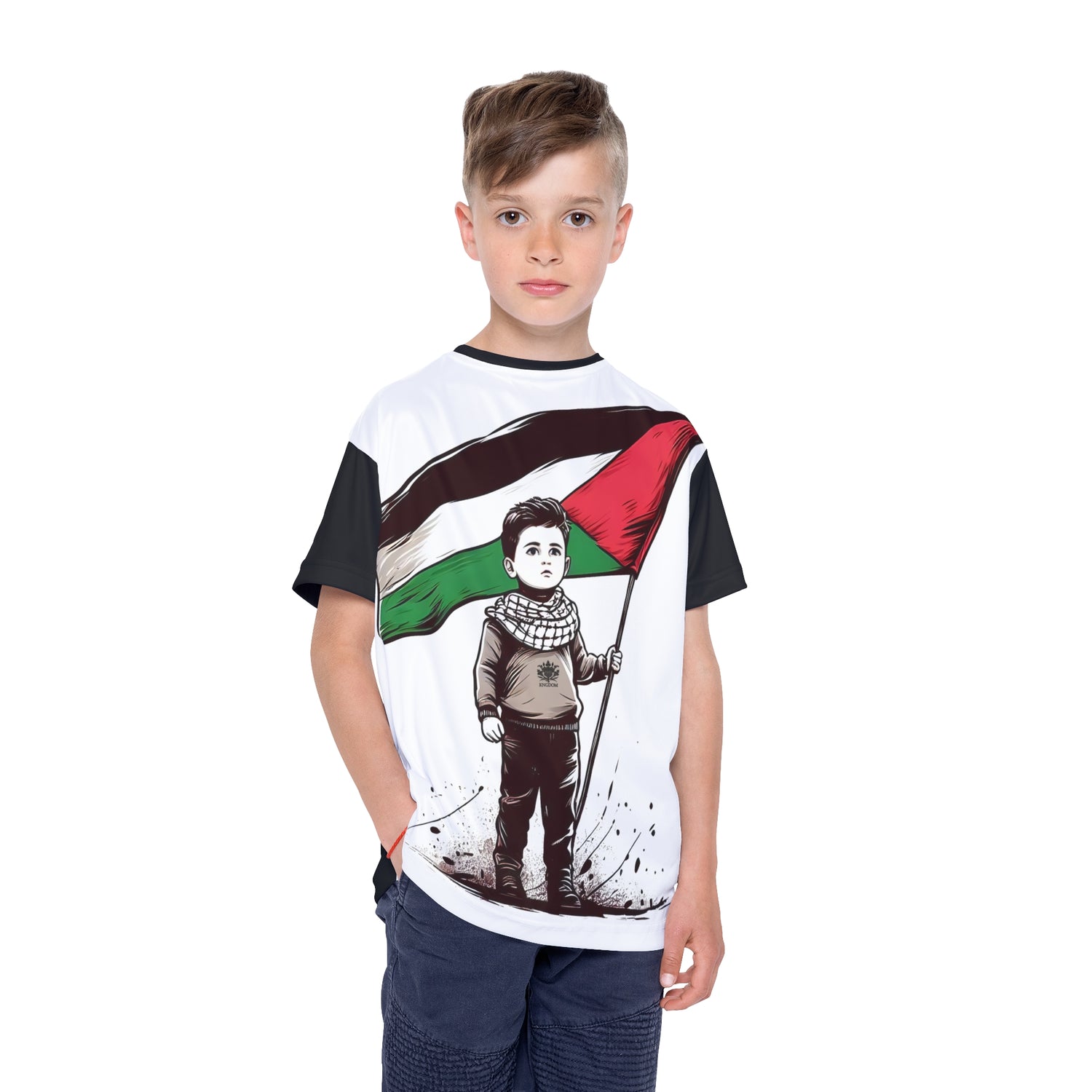 &quot;HABIBI/HABIBTI Of PALESTINE&quot;- Kids Sports Jersey W/ Blk Kngdom Logo