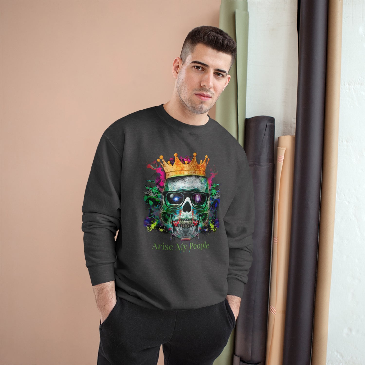 EZEKIEL 37 &quot;Arise My People&quot; Crown Skull - Unisex Champion Sweatshirt W/ Back Side Kngdom Logo