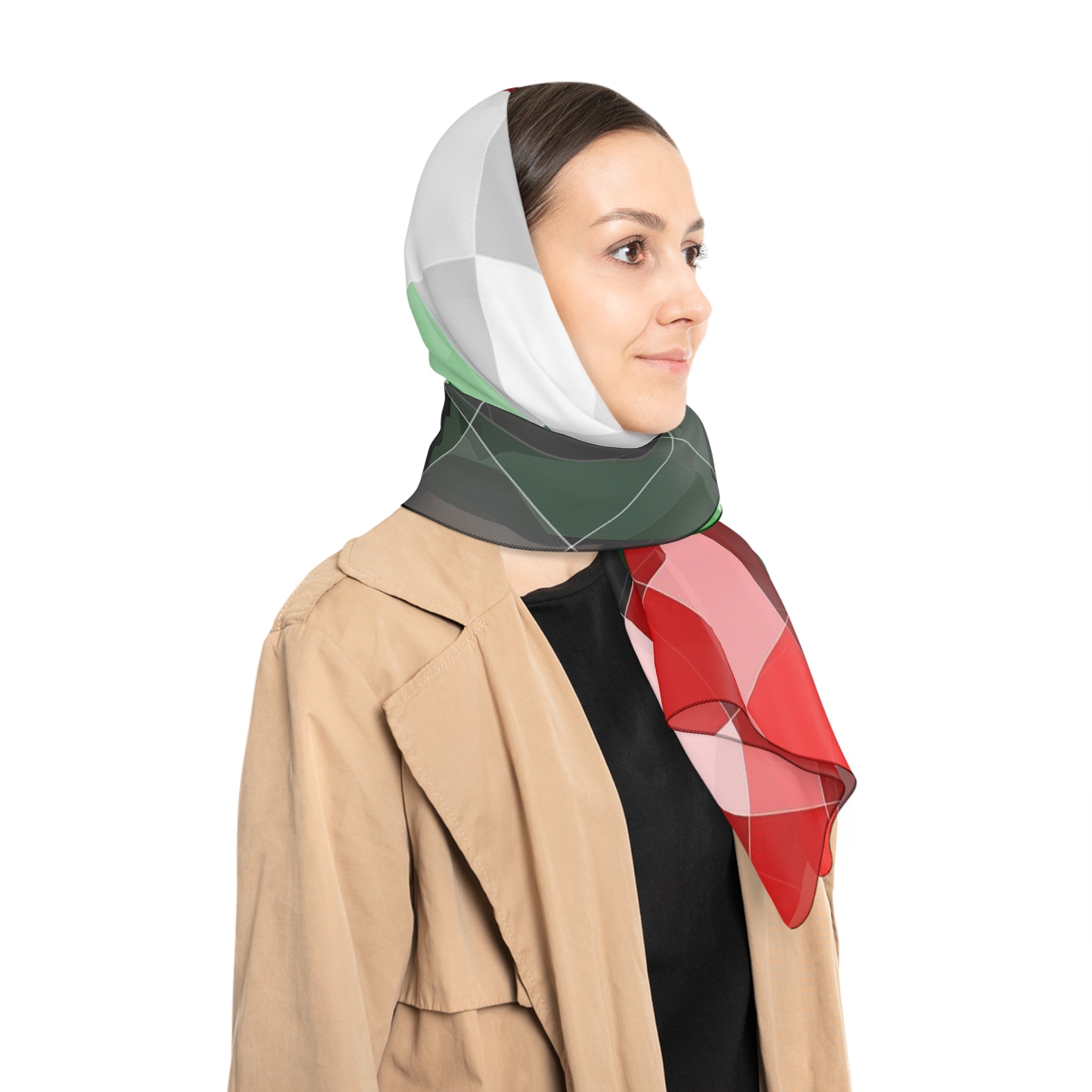 Keffiyeh World &quot;PALESTINA&quot;- Poly/Chiffon Scarf W/ Blk Kngdom Logo