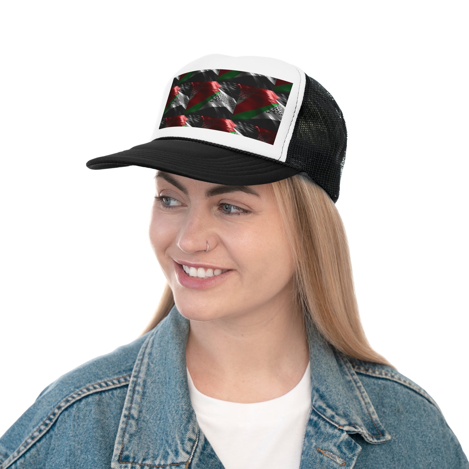 Keffiyeh World &quot;Palestine Flag&quot;- Unisex Trucker Caps W/ Blk Kngdom Logo