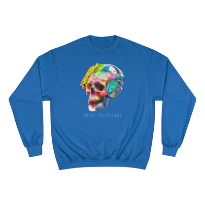 EZEKIEL 37 &quot;Arise My People&quot; Crystal Head Skull Face Design Image- Unisex Champion Sweatshirt W/ Back Side Kngdom Logo