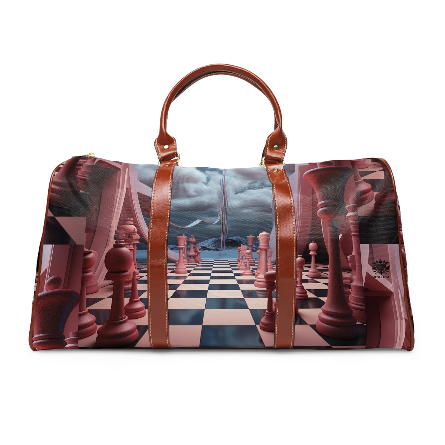 &quot;CHECKMATE&quot;: bolso de viaje impermeable de piel vegana con logotipo de Kingdom en negro 