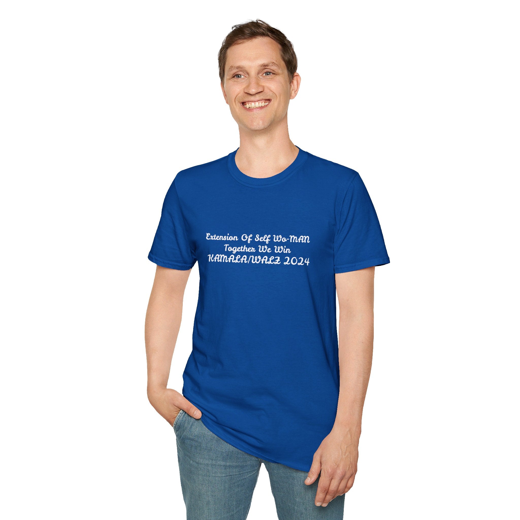 &quot;Extension Of Self Wo-MAN- Together We Win&quot; KAMALA/WALZ 2024(Quote)- Unisex Softstyle T-Shirt W/ Kngdom Logo