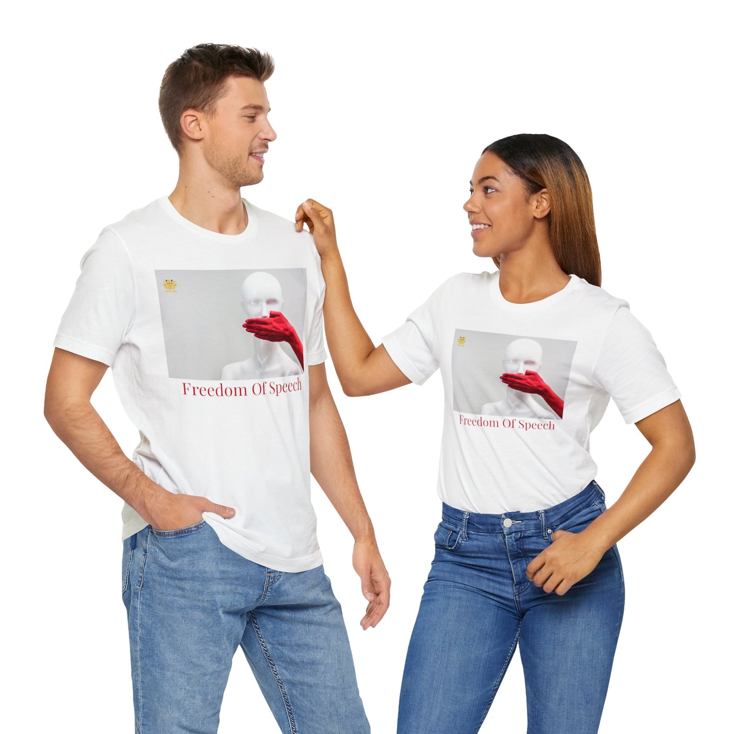 WE ARE AMERICA &quot; Freedom of Speech&quot; (THE BLOOD OF THE MARTYRS) - Unisex Jersey Short Sleeve Tee W/&quot;Hand Over Mouth&quot; Design Image W/ Red &quot;Freedom Of Speech&quot; Letter Print/Back-Side Kngdom Logo